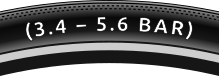Tire pressure label on the bicycle tire (3,4 - 5,6 bar)